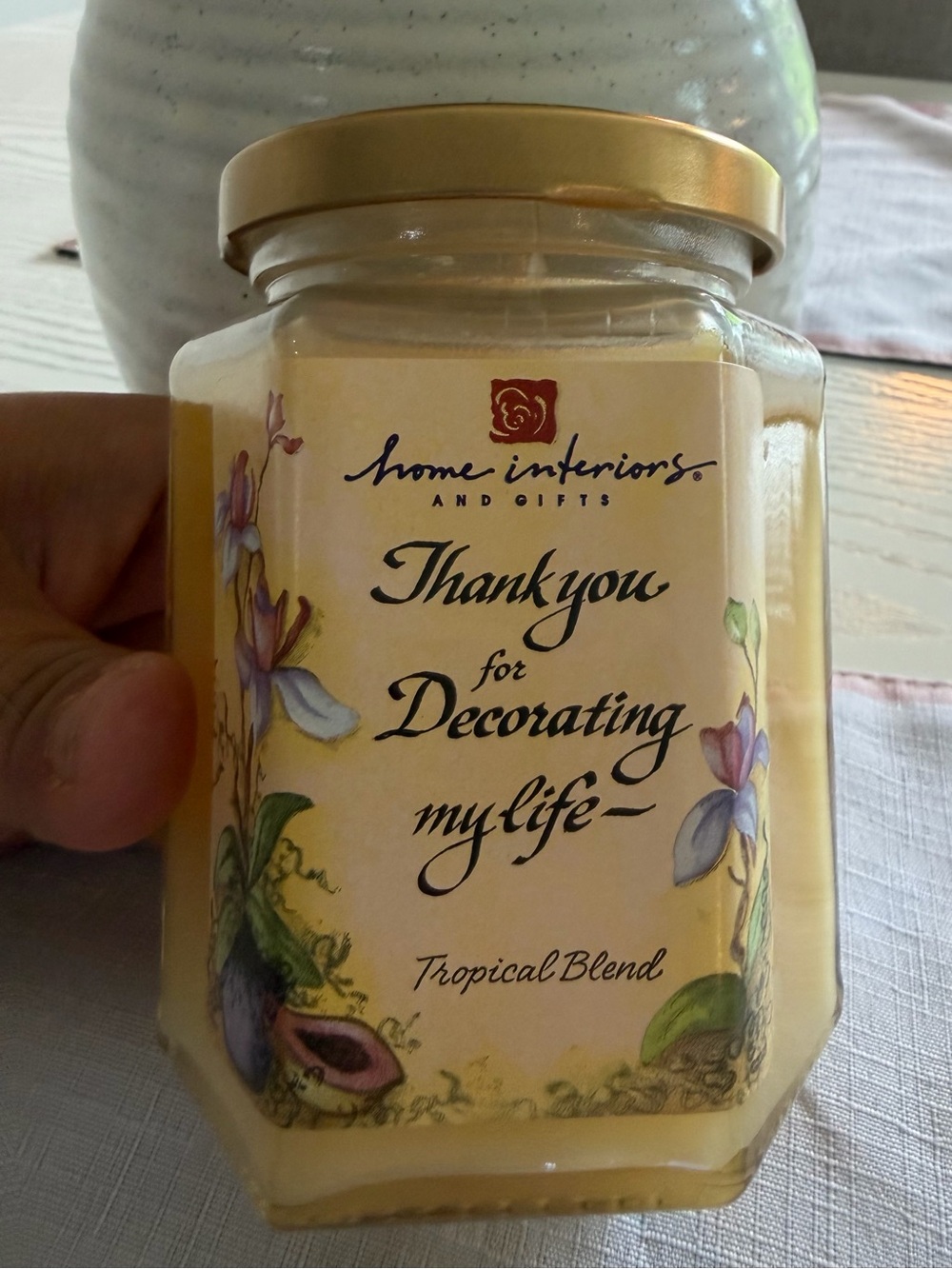 Home Interiors Yellow Tropical Blend Decorative Candle with Gold Lid